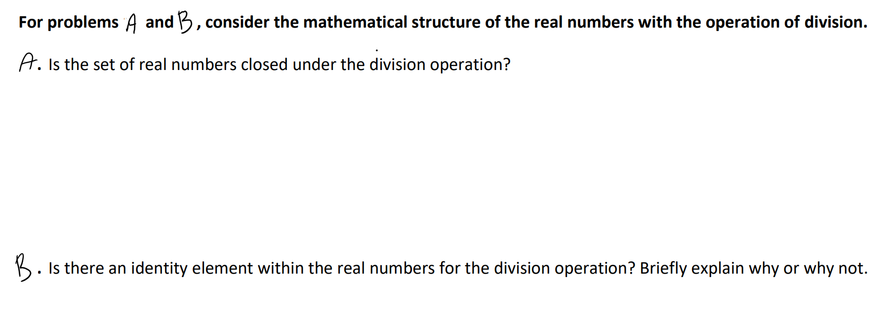Solved For problems A and B, consider the mathematical | Chegg.com