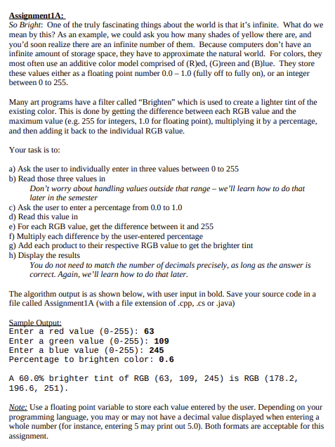 Solved Assignment1A: So Bright: One of the truly fascinating | Chegg.com