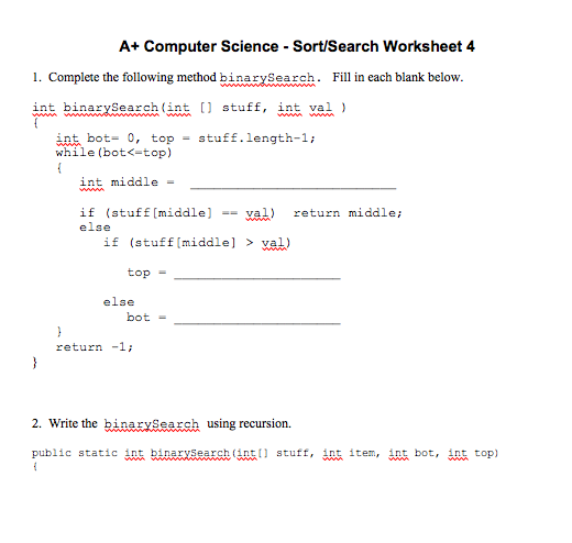 Solved A+ Computer Science - Sort/Search Worksheet4 1. | Chegg.com