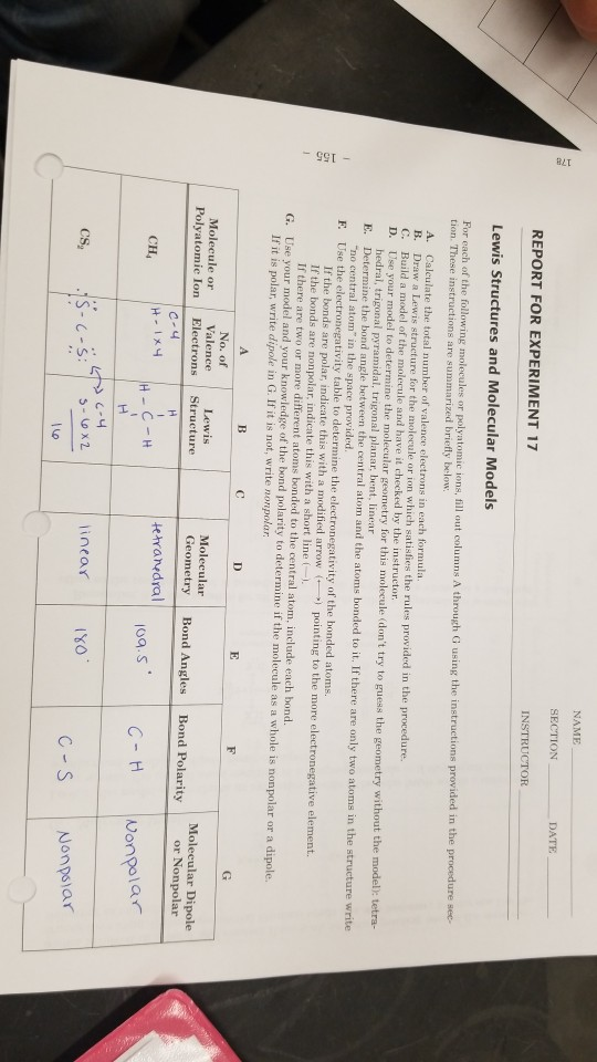 report for experiment 17 lewis structures