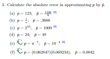 Solved 9 P 3. Calculate the absolute error in approximating | Chegg.com
