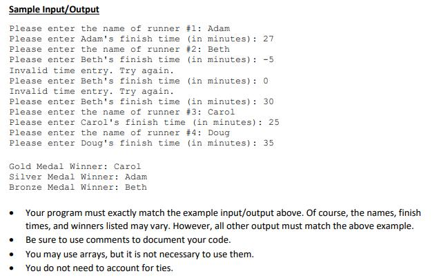 Solved this is a C++ program Race Winners | Chegg.com
