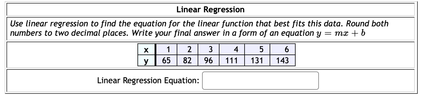 Solved Linear Regression Use linear regression to find the | Chegg.com