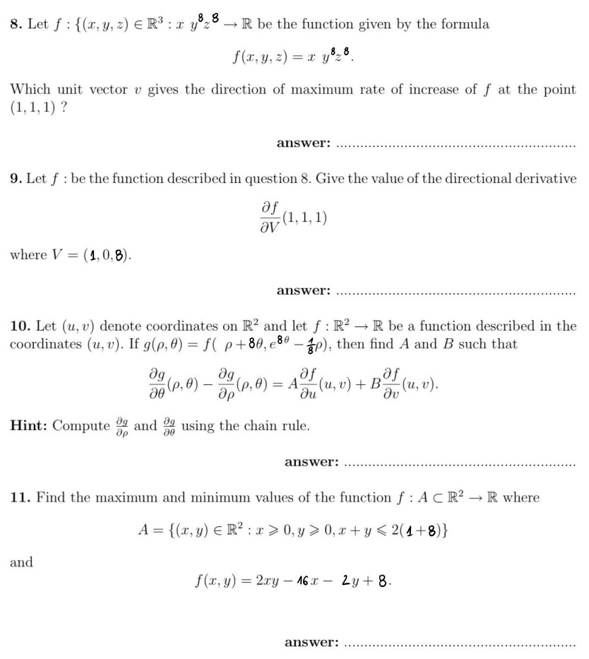 Solved 8 Let F X Y Z E R3 Yºz8 R Be The Function Chegg Com