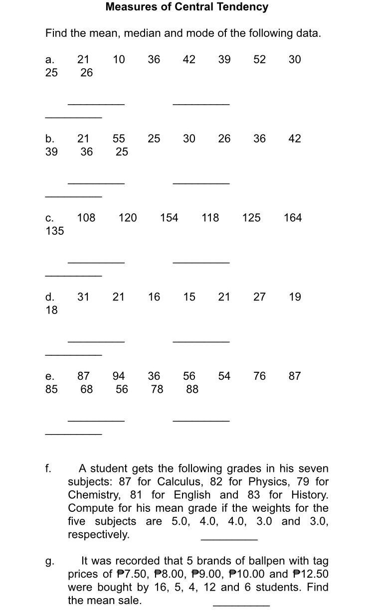 Solved Measures of Central Tendency Find the mean, median | Chegg.com