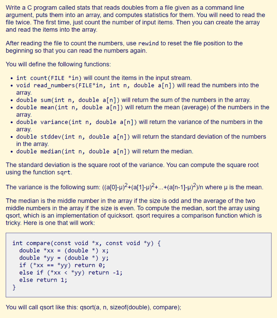 Solved Write A C Program Called Stats That Reads Doubles 9193