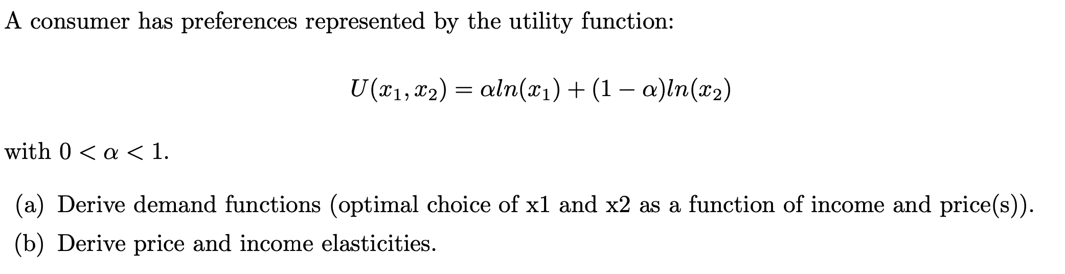 Solved A Consumer Has Preferences Represented By The Utility