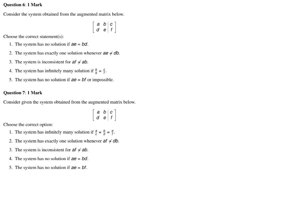 Solved Question 6: 1 Mark Consider the system obtained from | Chegg.com