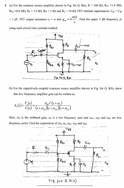 8. (a) For the common source amplifier shown in Fig. | Chegg.com