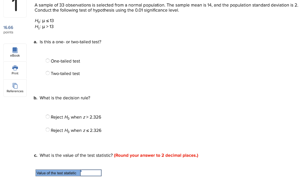 Solved Question1. A sample of 33 observations is selected | Chegg.com