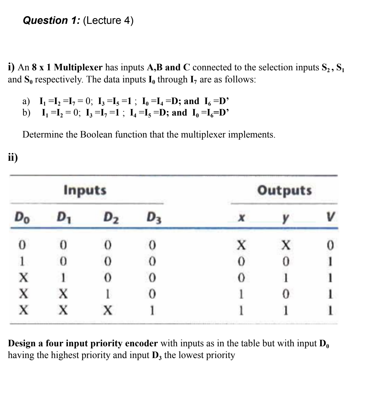 Solved I) An 8×1 Multiplexer Has Inputs A,B And C Connected | Chegg.com