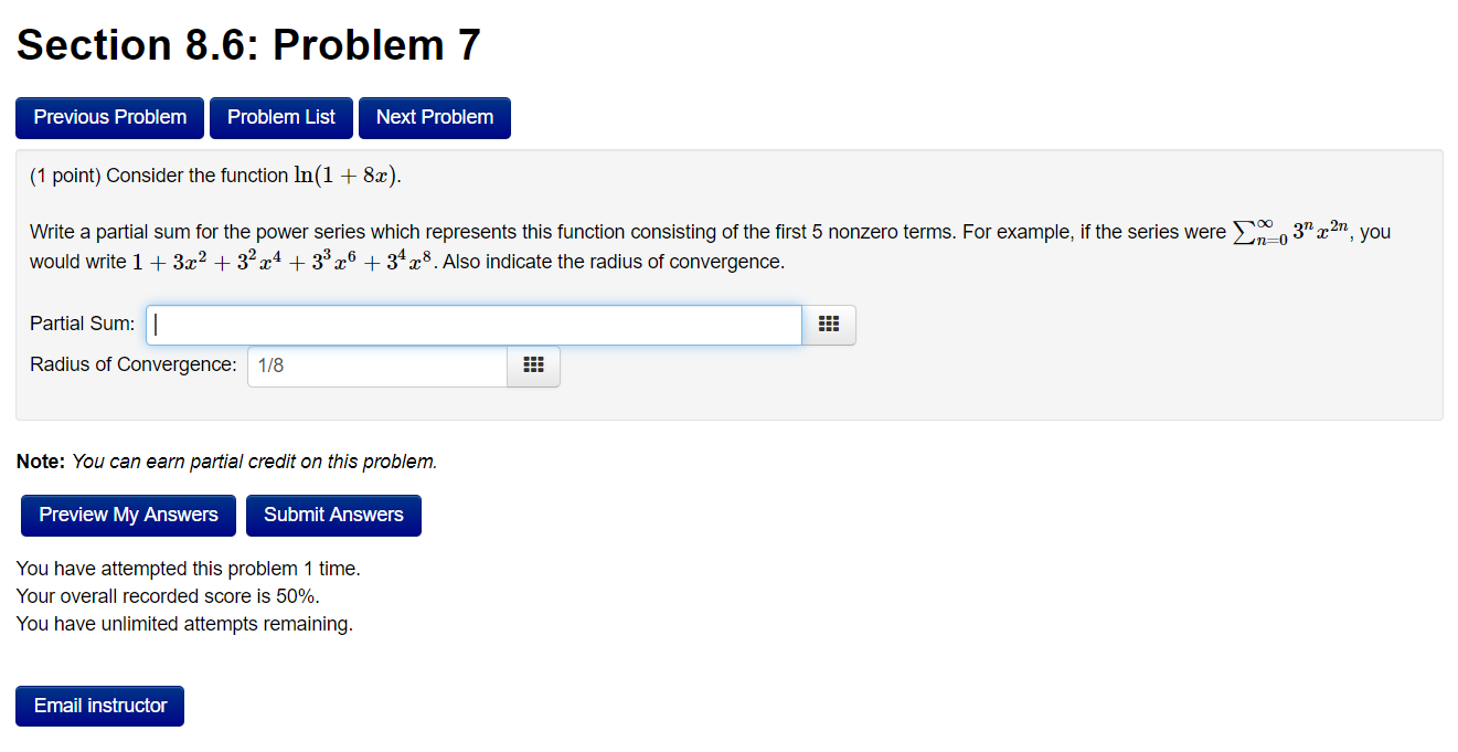 Solved Section 8.6: Problem 7 Previous Problem Problem List | Chegg.com