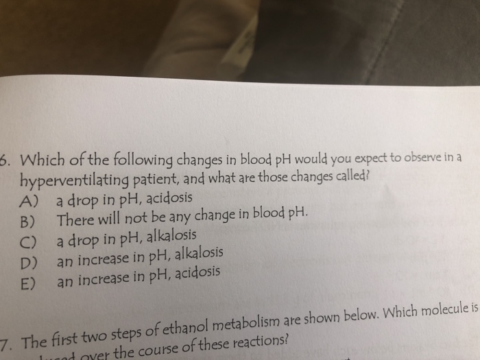 Solved 6. Which of the following changes in blood pH would | Chegg.com