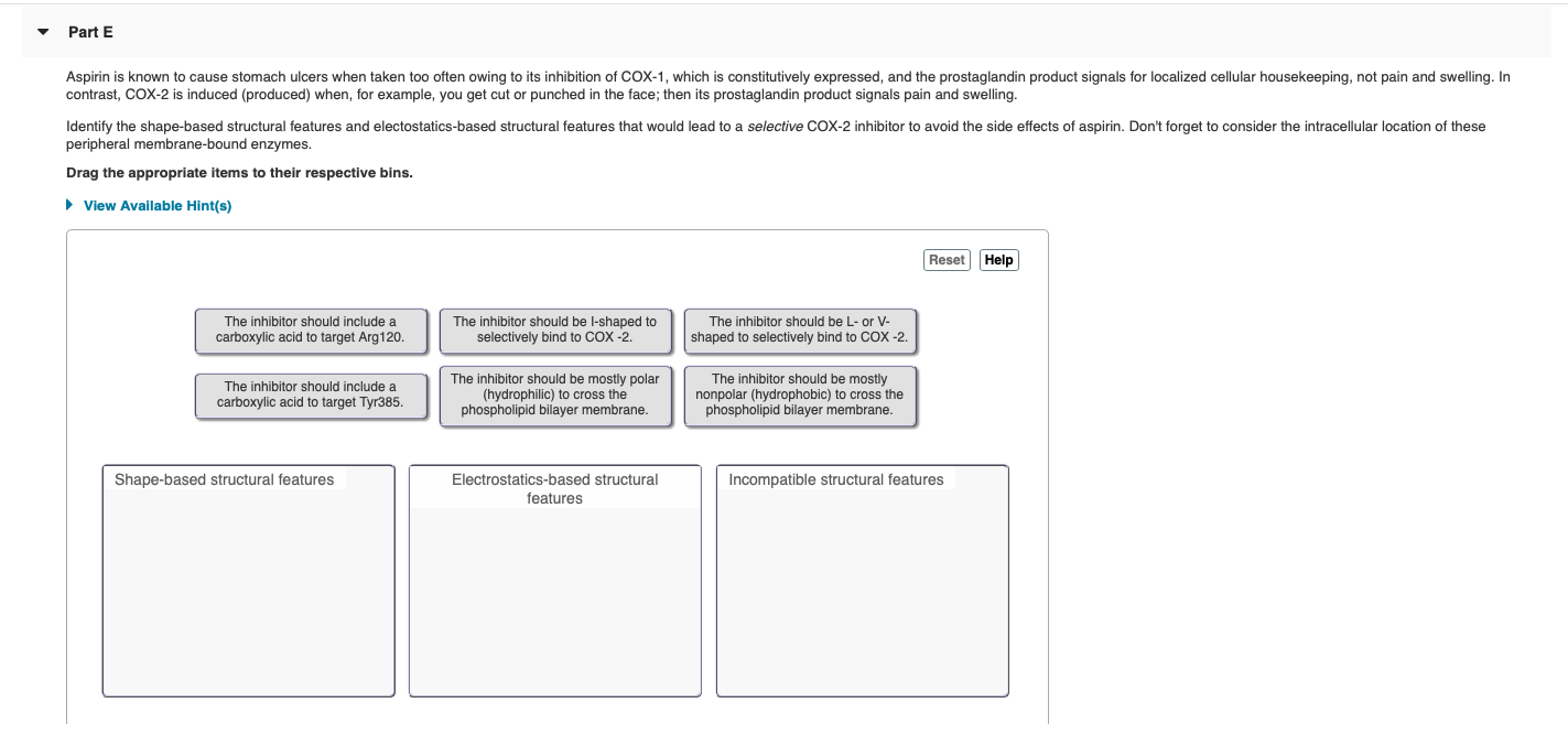 Solved Part E Aspirin is known to cause stomach ulcers when