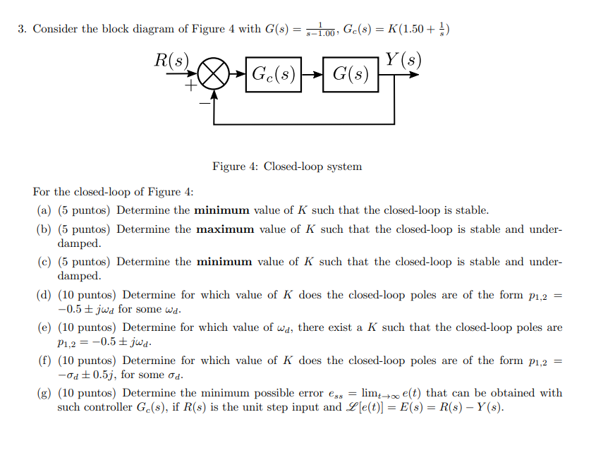 Solved 3. Consider The Block Diagram Of Figure 4 With G(s) = | Chegg.com