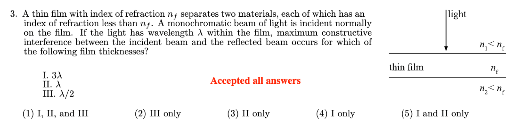 Solved 3. A thin film with index of refraction nf separates | Chegg.com