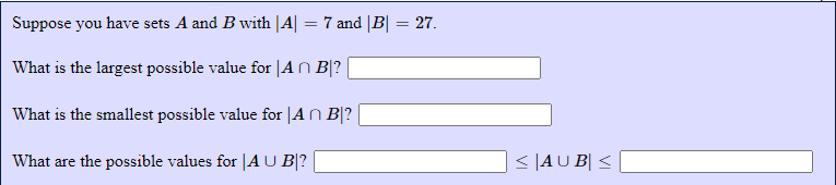 Solved Suppose You Have Sets A And B With |A| = 7 And B = | Chegg.com