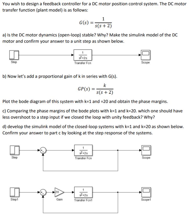 Solved You wish to design a feedback controller for a DC | Chegg.com