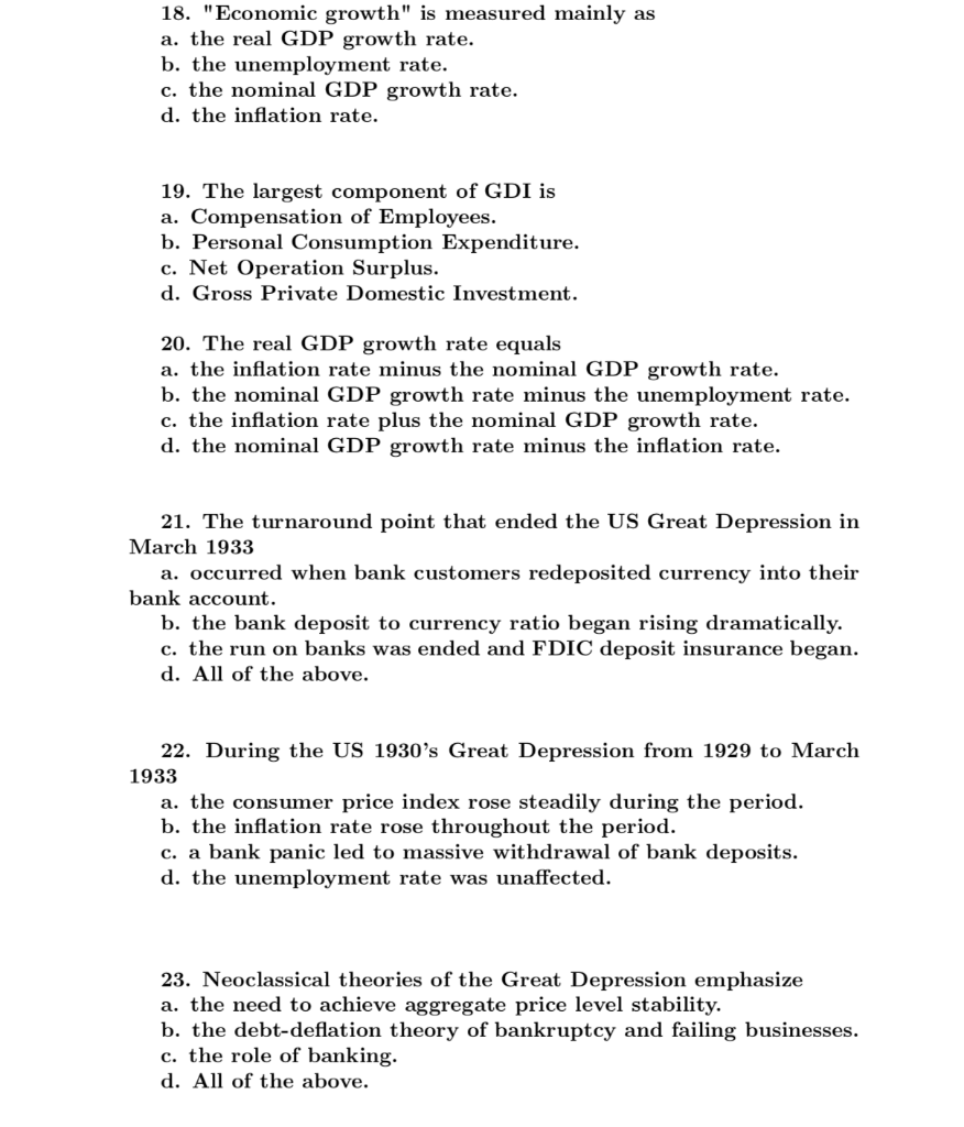 Solved 18. "Economic Growth" Is Measured Mainly As A. The | Chegg.com