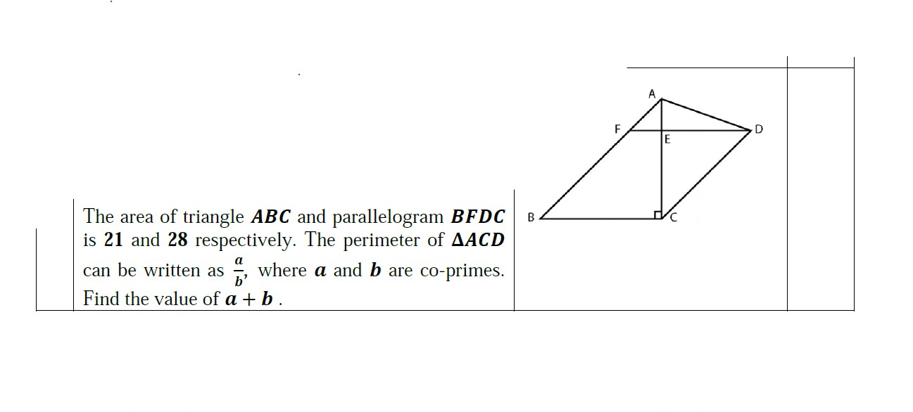 Solved The Area Of Triangle ABC And Parallelogram BFDCis 21 | Chegg.com