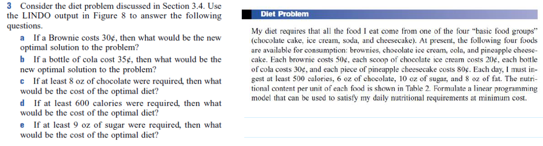 Solved Diet Problem a 3 Consider the diet problem discussed | Chegg.com