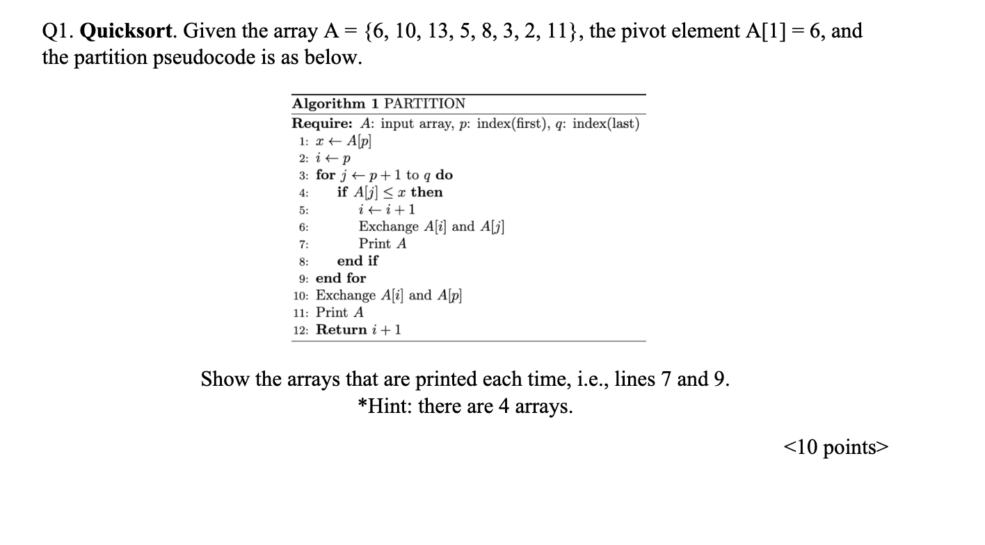 Solved Q1. Quicksort. Given The Array | Chegg.com