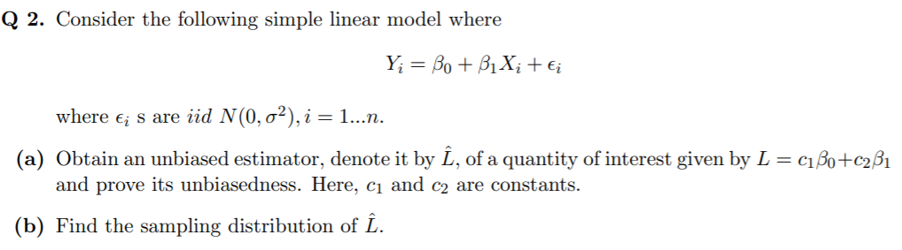 Solved 2 Consider The Following Simple Linear Model Wher Chegg Com