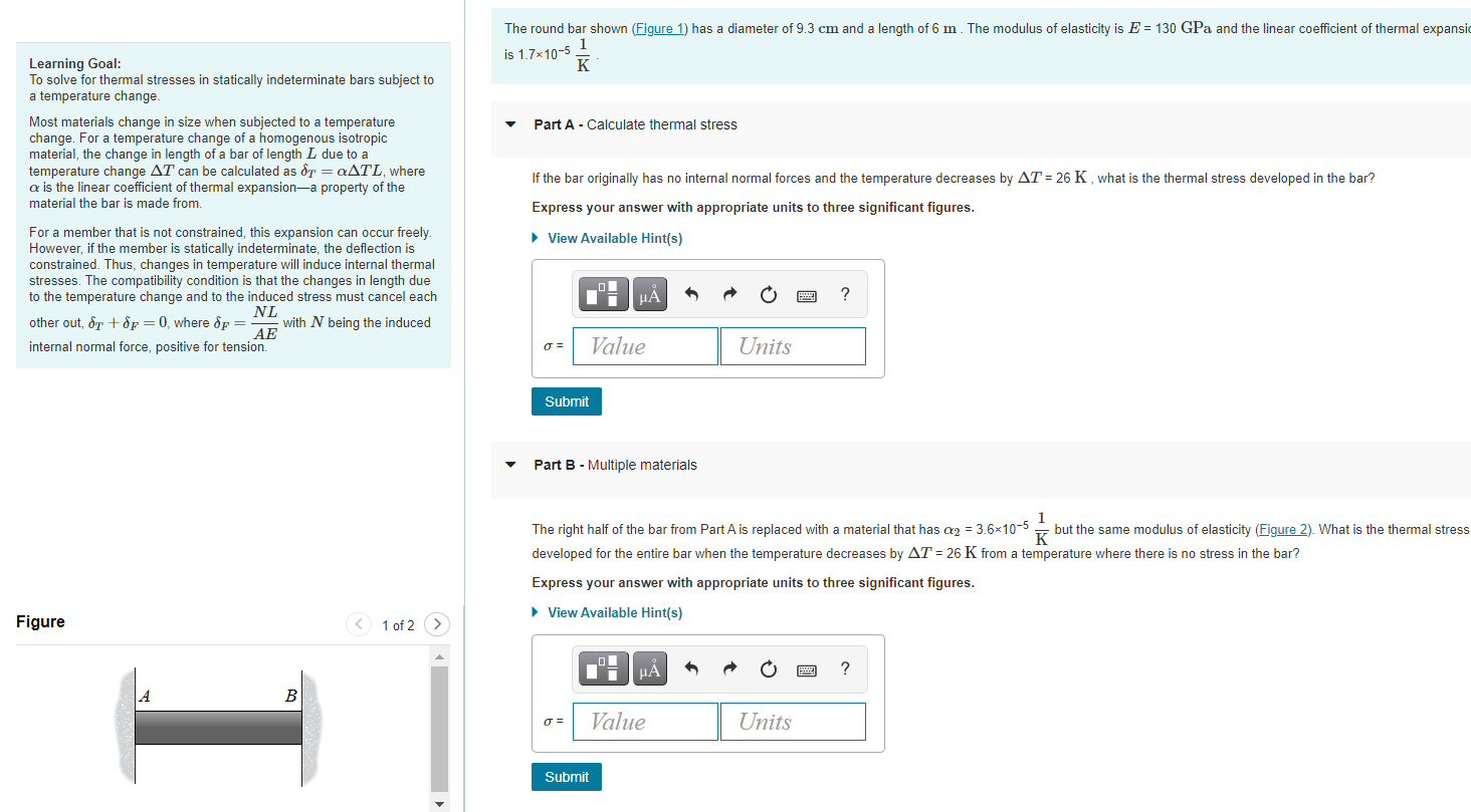 Solved The round bar shown (Figure 1) has a diameter of 9.3 | Chegg.com