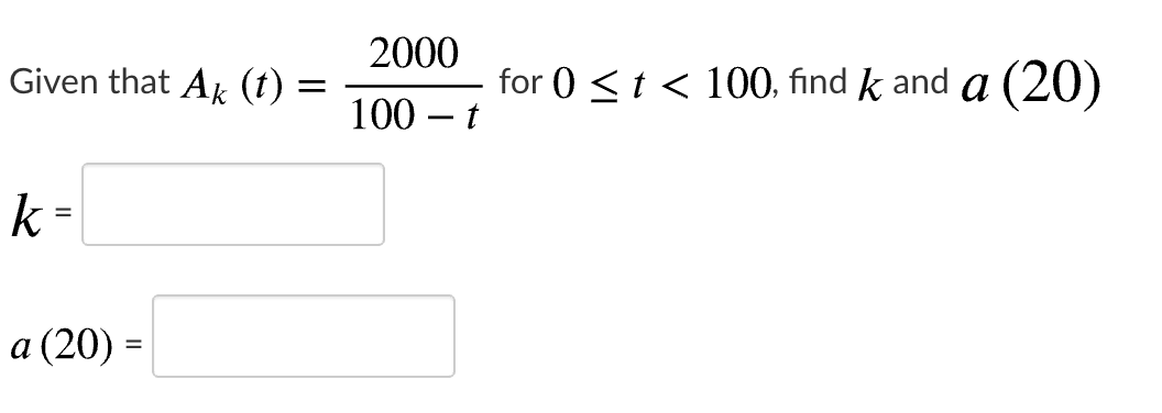 Solved 2000 Given that Ak (t) = for 0 | Chegg.com