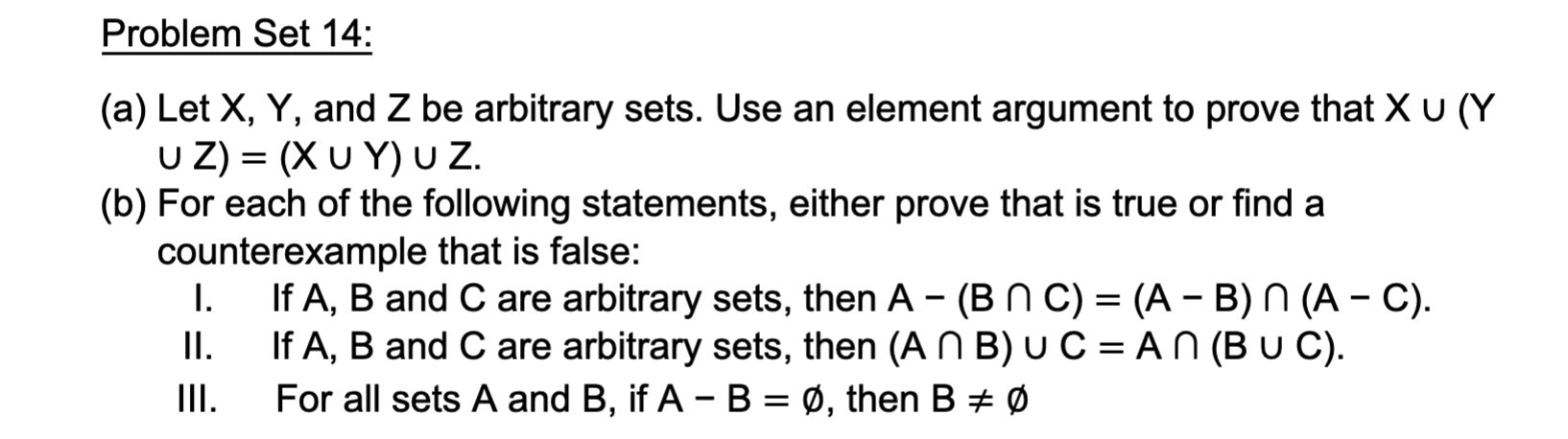 Solved (a) Let X,Y, And Z Be Arbitrary Sets. Use An Element | Chegg.com