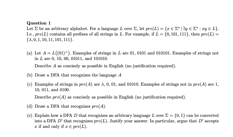 Question 1 Let Σ be an arbitrary alphabet. For a | Chegg.com