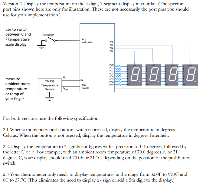 Solved Version 2. Display the temperature on the 4-digit, | Chegg.com