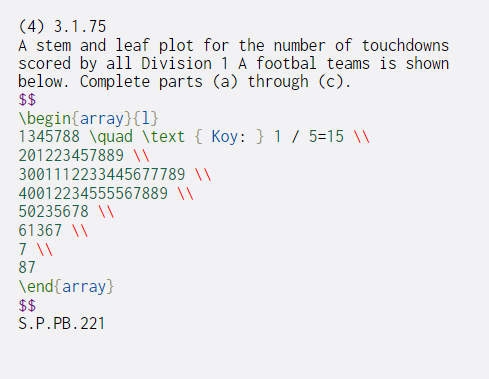 Solved (4) 3.1.75 A stem and leaf plot for the number of | Chegg.com