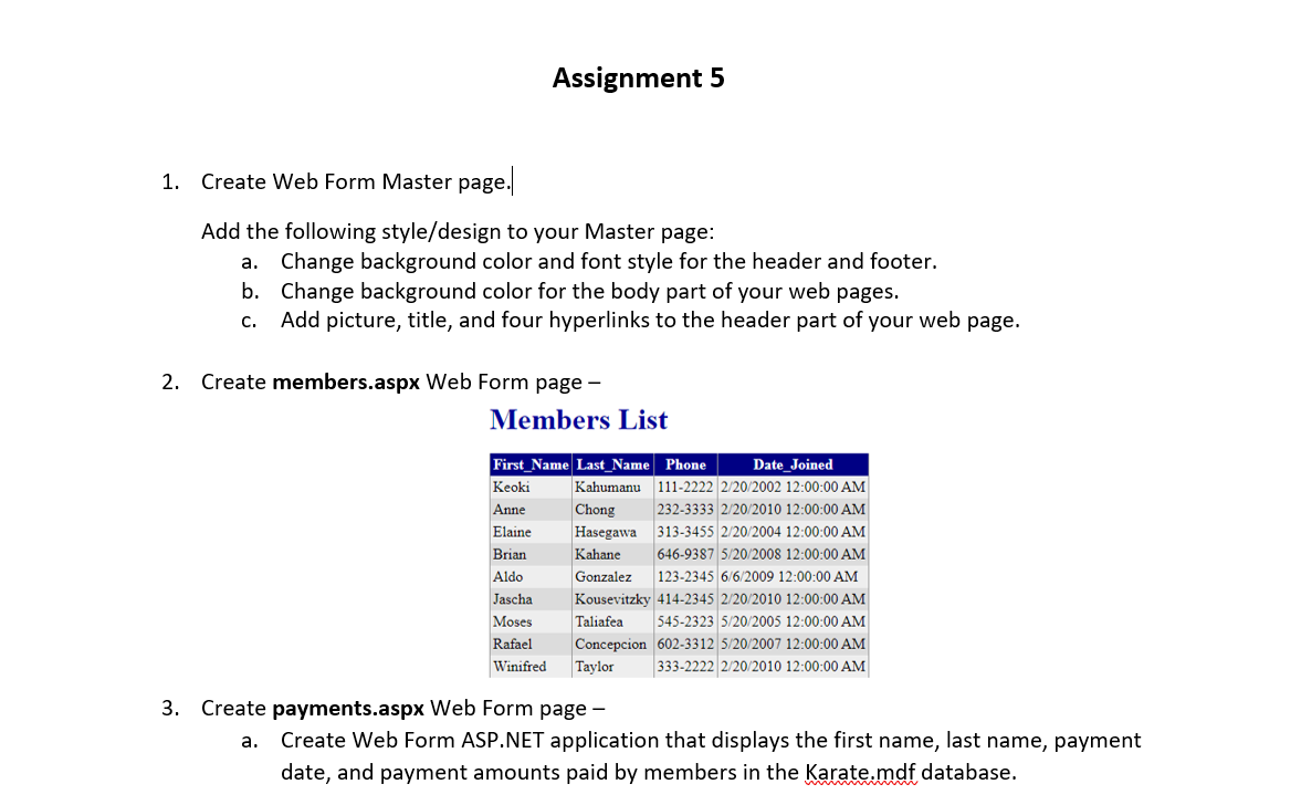Solved Assignment 5 1. Create Web Form Master page. Add the | Chegg.com