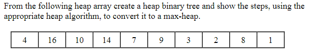 Solved From the following heap array create a heap binary | Chegg.com