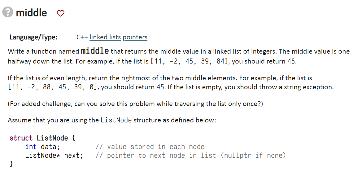 Solved middle Language/Type: C++ linked lists pointers Write | Chegg.com