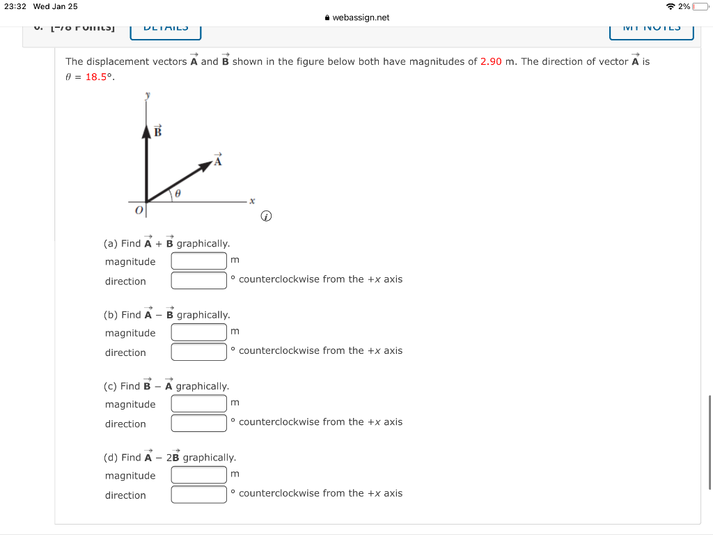 Solved The displacement vectors A and B shown in the figure | Chegg.com