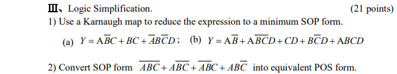 Solved IILogic Simplification. (21 points) 1) Use a Karnaugh | Chegg.com