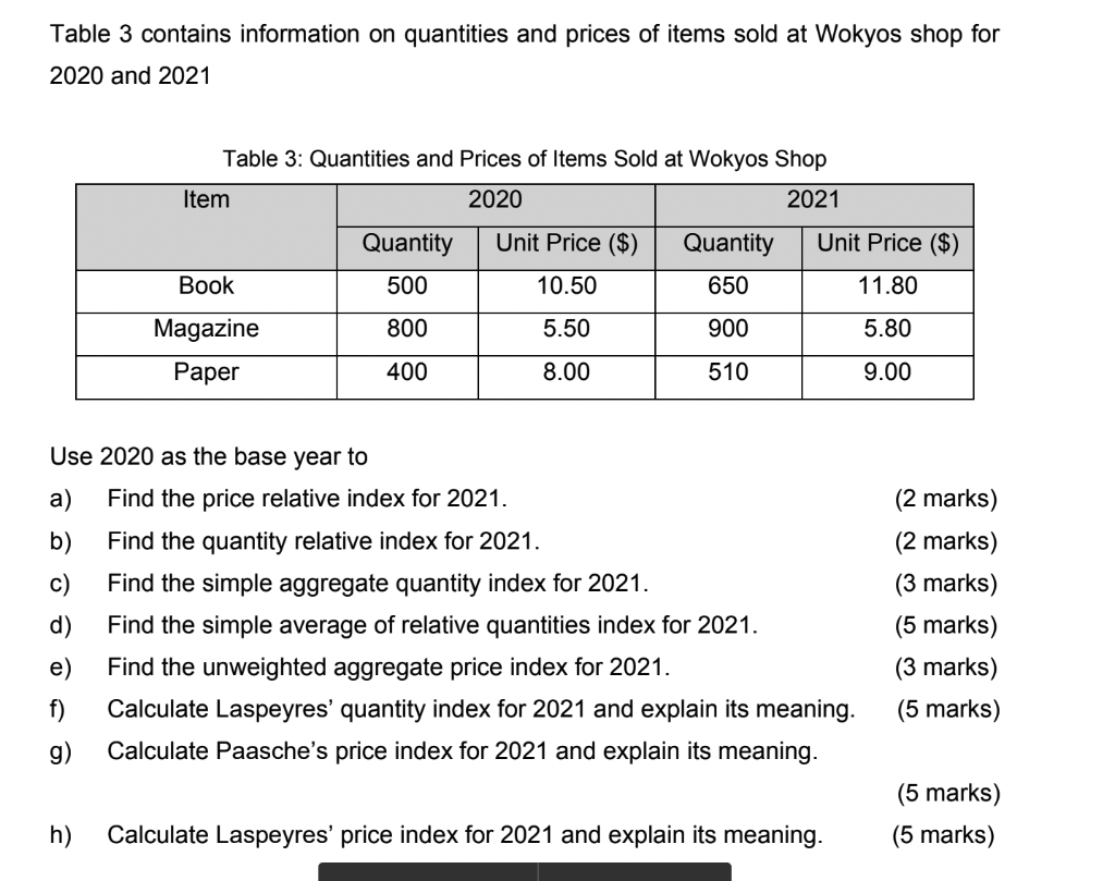 Solved Table 3 contains information on quantities and prices | Chegg.com