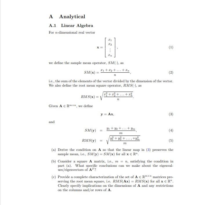 Solved A Analytical A.1 Linear Algebra For n-dimensional | Chegg.com