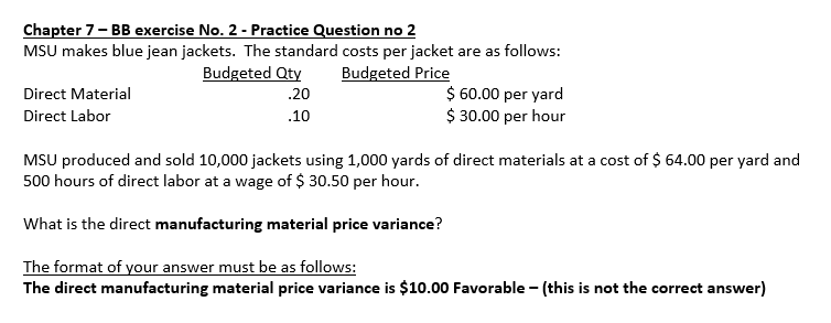 Solved Chapter 7- BB Exercise No. 2 -Practice Question No1 | Chegg.com