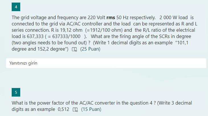 Solved The grid voltage and frequency are 220 Volt rms 50 Hz | Chegg.com