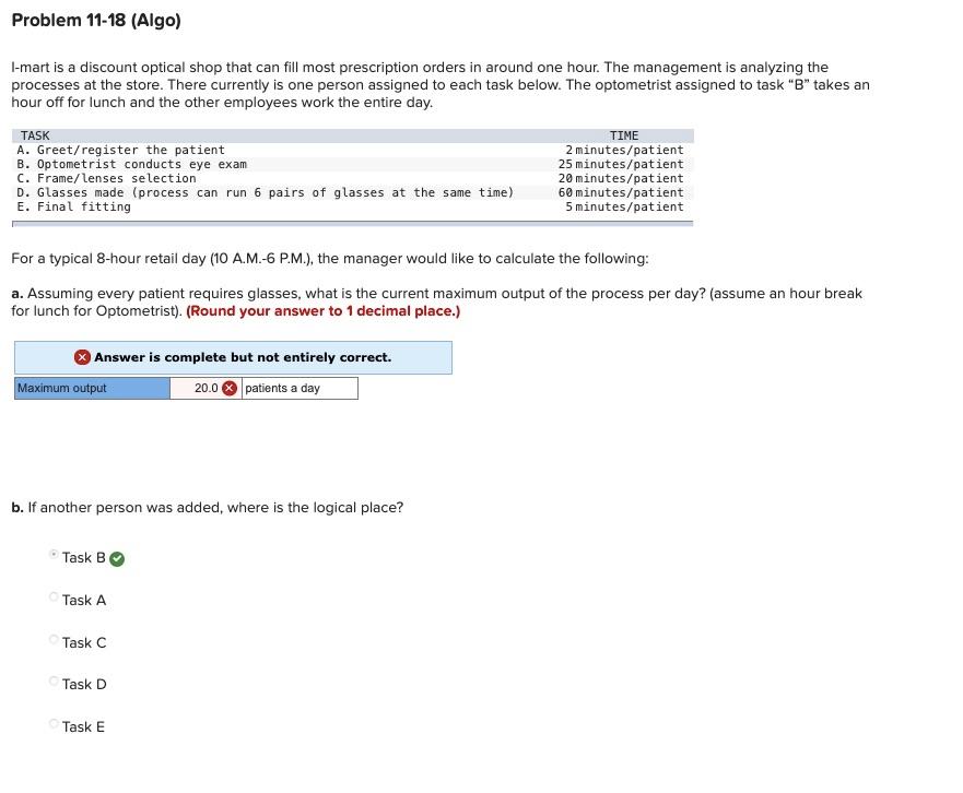 Solved Problem 11-18 (Algo) 1-mart Is A Discount Optical | Chegg.com