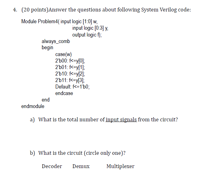 Solved 4. (20 points)Answer the questions about following | Chegg.com