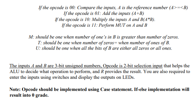 Solved If the opcode is 00: Compare the inputs, A is the | Chegg.com