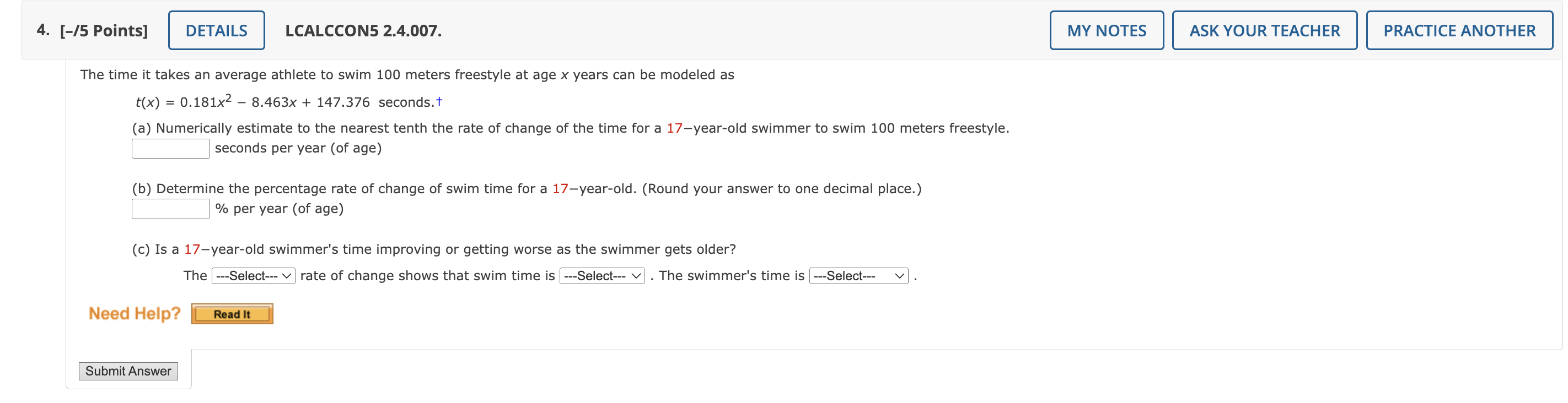 Solved The time it takes an average athlete to swim 100 | Chegg.com
