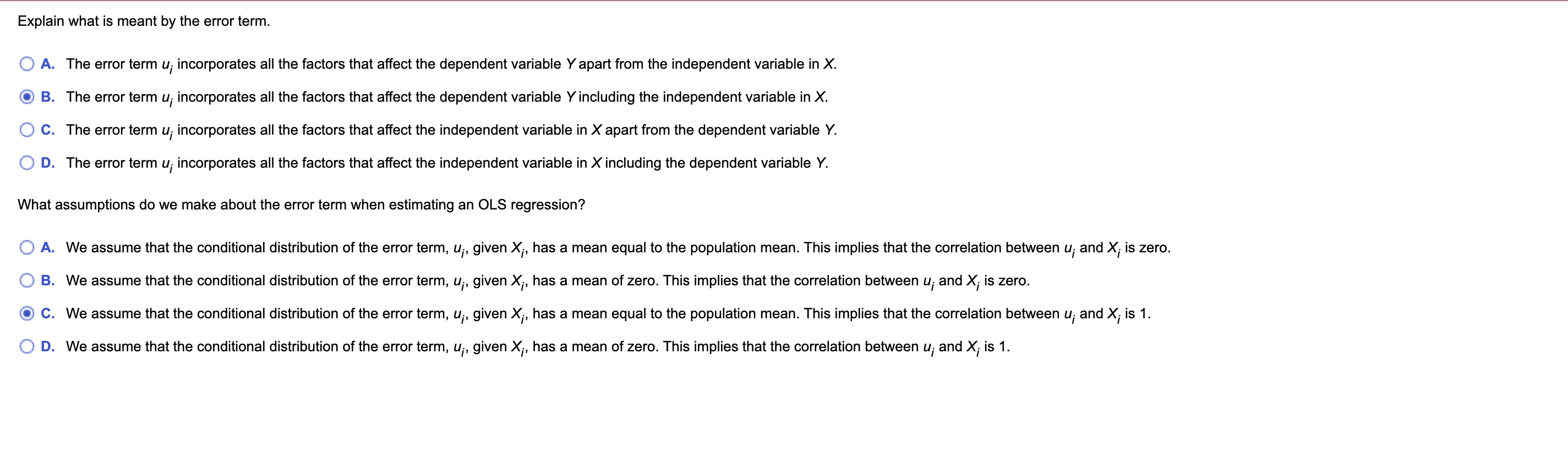 Solved Explain what is meant by the error term. O A. The | Chegg.com