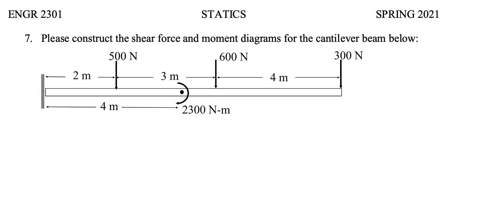Solved GR 2301 STATICS SPRING 7. Please construct the shear | Chegg.com