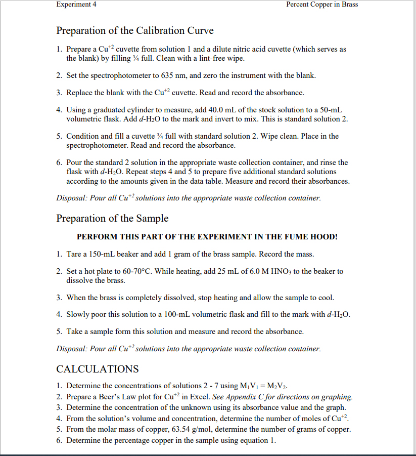 This is a chemistry lab for Percent Copper in Brass.