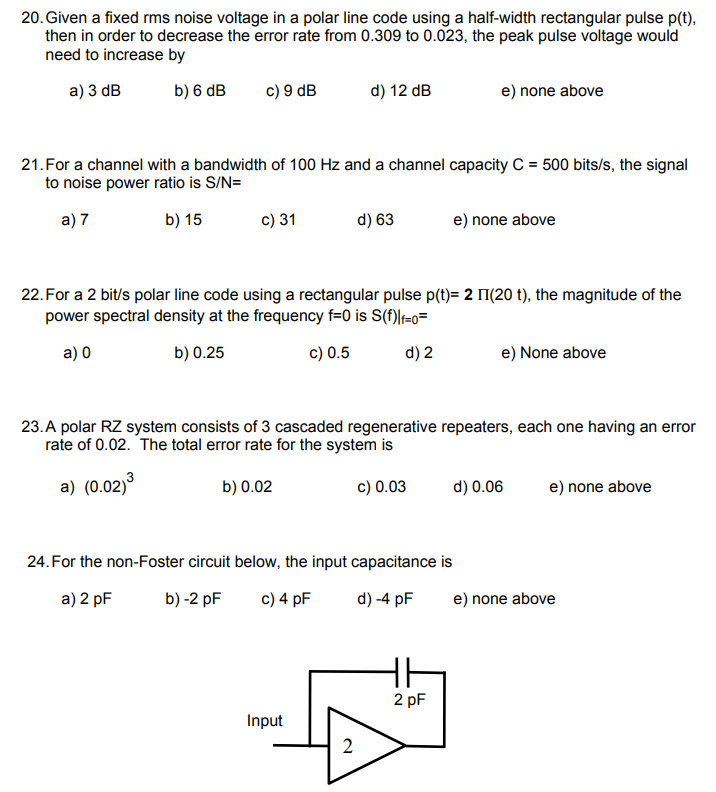 Solved 20. Given a fixed rms noise voltage in a polar line | Chegg.com
